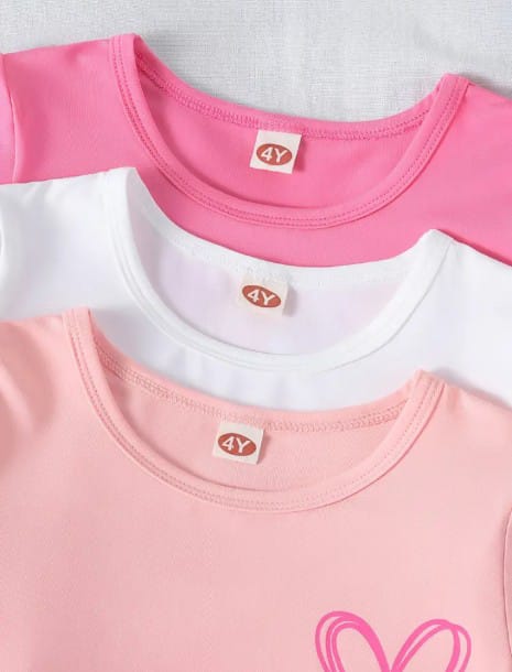3pcs. Girls' Summer Casual Fashion Tees