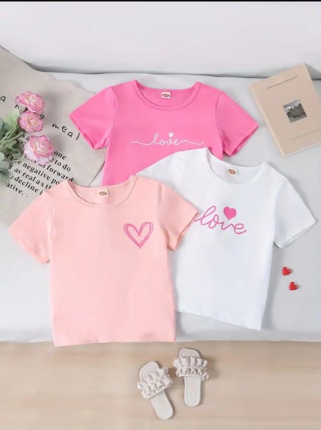 3pcs. Girls' Summer Casual Fashion Tees
